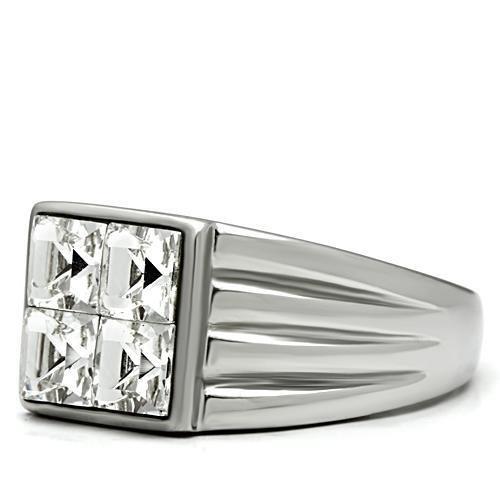 High polished (no plating) Stainless Steel Ring with Top Grade Crystal  in Clear