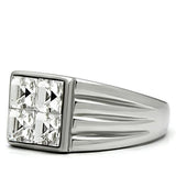High polished (no plating) Stainless Steel Ring with Top Grade Crystal  in Clear