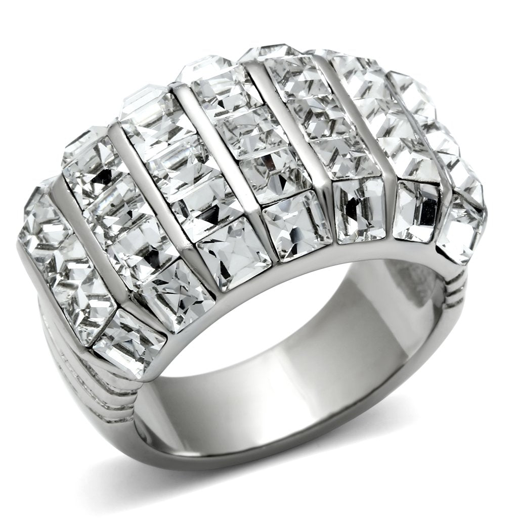High polished (no plating) Stainless Steel Ring with Top Grade Crystal  in Clear