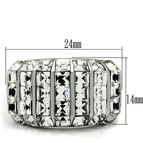 High polished (no plating) Stainless Steel Ring with Top Grade Crystal  in Clear