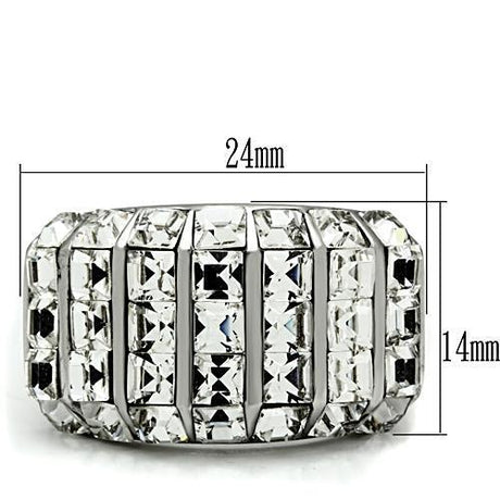 High polished (no plating) Stainless Steel Ring with Top Grade Crystal  in Clear