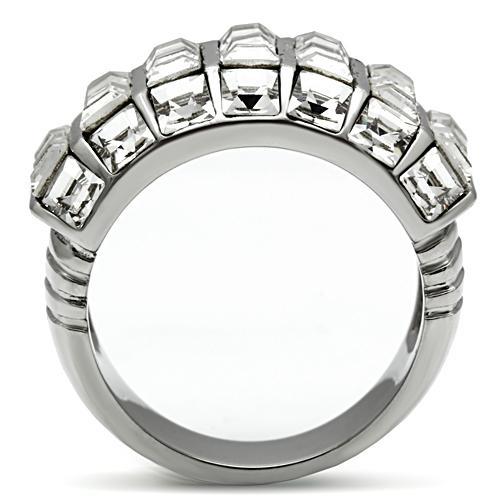 High polished (no plating) Stainless Steel Ring with Top Grade Crystal  in Clear
