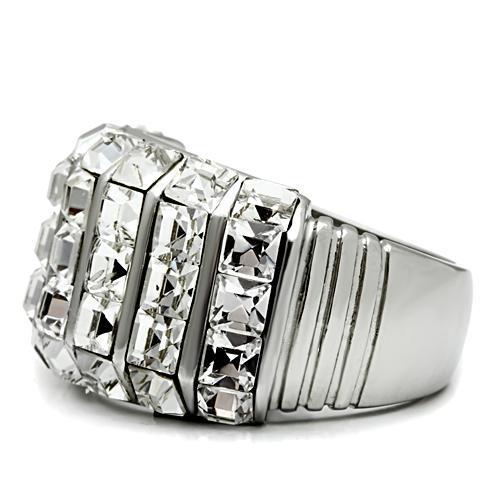 High polished (no plating) Stainless Steel Ring with Top Grade Crystal  in Clear