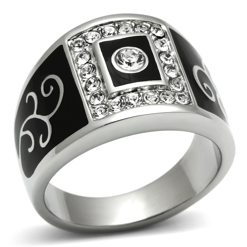 High polished (no plating) Stainless Steel Ring with Top Grade Crystal  in Clear