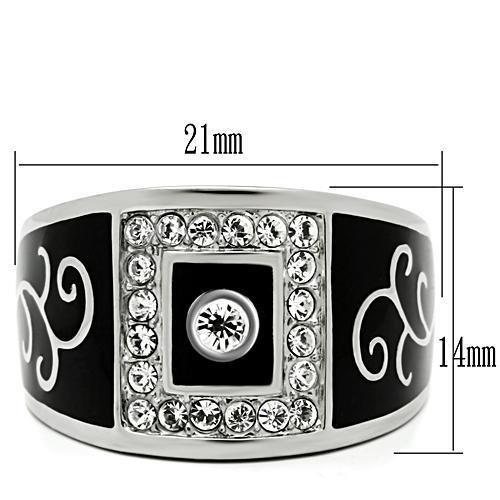 High polished (no plating) Stainless Steel Ring with Top Grade Crystal  in Clear