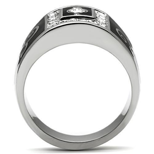 High polished (no plating) Stainless Steel Ring with Top Grade Crystal  in Clear