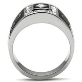 High polished (no plating) Stainless Steel Ring with Top Grade Crystal  in Clear
