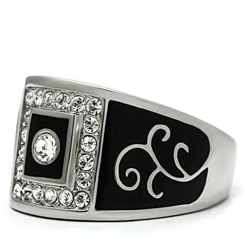 High polished (no plating) Stainless Steel Ring with Top Grade Crystal  in Clear