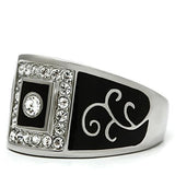 High polished (no plating) Stainless Steel Ring with Top Grade Crystal  in Clear