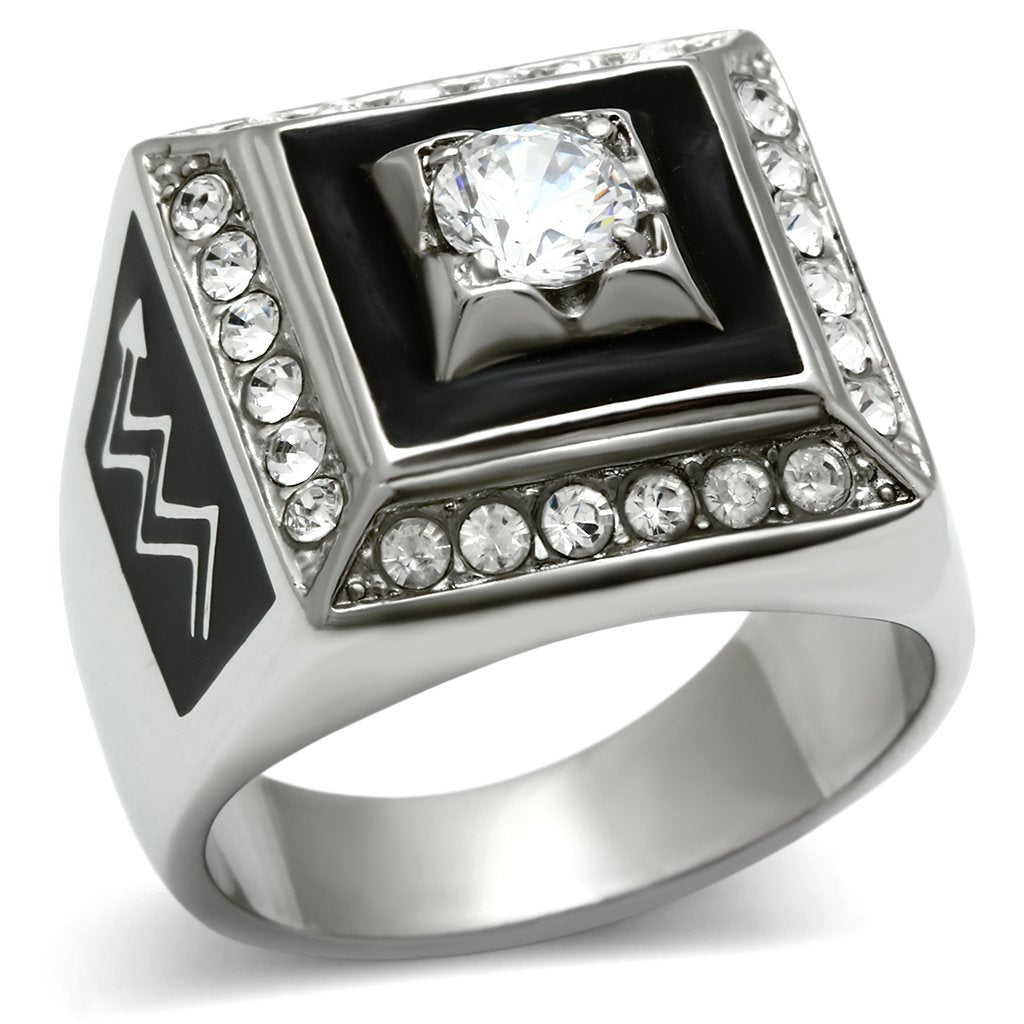 High polished (no plating) Stainless Steel Ring with AAA Grade CZ  in Clear