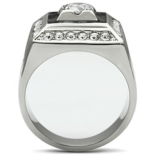 High polished (no plating) Stainless Steel Ring with AAA Grade CZ  in Clear