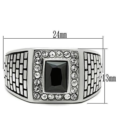 High polished (no plating) Stainless Steel Ring with AAA Grade CZ  in Jet