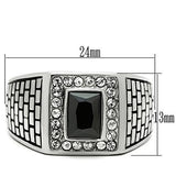 High polished (no plating) Stainless Steel Ring with AAA Grade CZ  in Jet