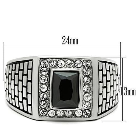 High polished (no plating) Stainless Steel Ring with AAA Grade CZ  in Jet