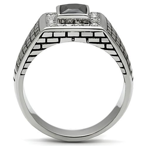 High polished (no plating) Stainless Steel Ring with AAA Grade CZ  in Jet