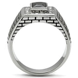 High polished (no plating) Stainless Steel Ring with AAA Grade CZ  in Jet