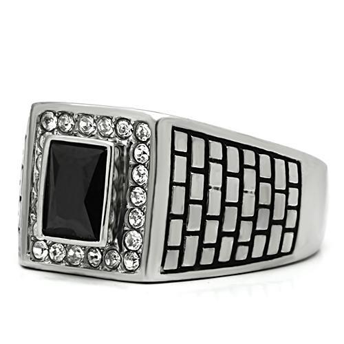 High polished (no plating) Stainless Steel Ring with AAA Grade CZ  in Jet