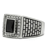 High polished (no plating) Stainless Steel Ring with AAA Grade CZ  in Jet