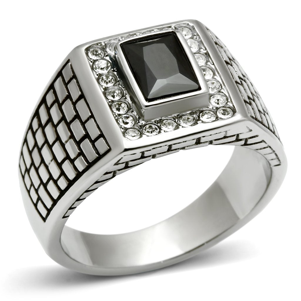 High polished (no plating) Stainless Steel Ring with AAA Grade CZ  in Jet