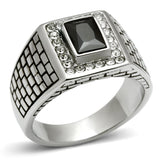High polished (no plating) Stainless Steel Ring with AAA Grade CZ  in Jet