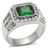 High polished (no plating) Stainless Steel Ring with Synthetic Synthetic Glass in Emerald