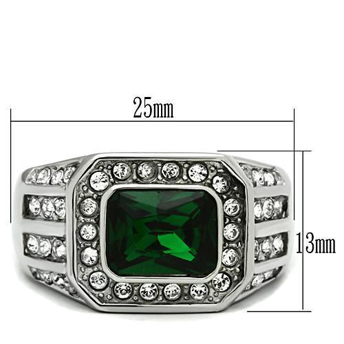High polished (no plating) Stainless Steel Ring with Synthetic Synthetic Glass in Emerald