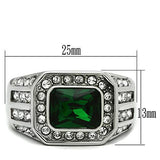 High polished (no plating) Stainless Steel Ring with Synthetic Synthetic Glass in Emerald