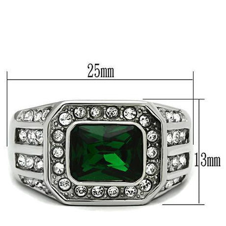 High polished (no plating) Stainless Steel Ring with Synthetic Synthetic Glass in Emerald