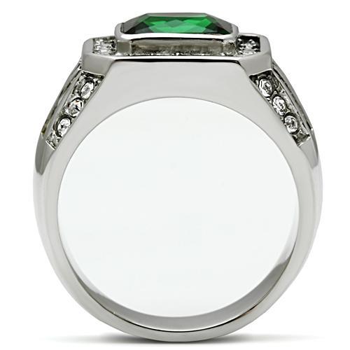 High polished (no plating) Stainless Steel Ring with Synthetic Synthetic Glass in Emerald