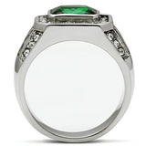 High polished (no plating) Stainless Steel Ring with Synthetic Synthetic Glass in Emerald