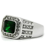 High polished (no plating) Stainless Steel Ring with Synthetic Synthetic Glass in Emerald