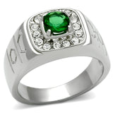 High polished (no plating) Stainless Steel Ring with Synthetic Synthetic Glass in Emerald