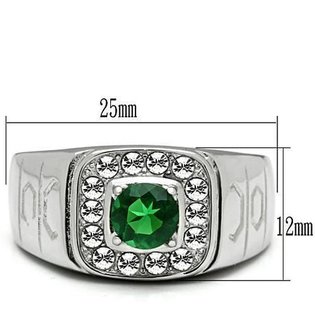 High polished (no plating) Stainless Steel Ring with Synthetic Synthetic Glass in Emerald