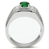 High polished (no plating) Stainless Steel Ring with Synthetic Synthetic Glass in Emerald