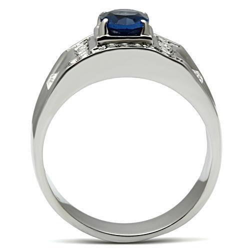 High polished (no plating) Stainless Steel Ring with Synthetic Synthetic Glass in Montana