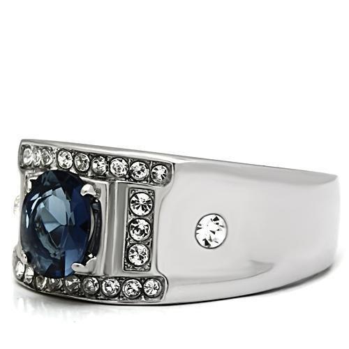 High polished (no plating) Stainless Steel Ring with Synthetic Synthetic Glass in Montana