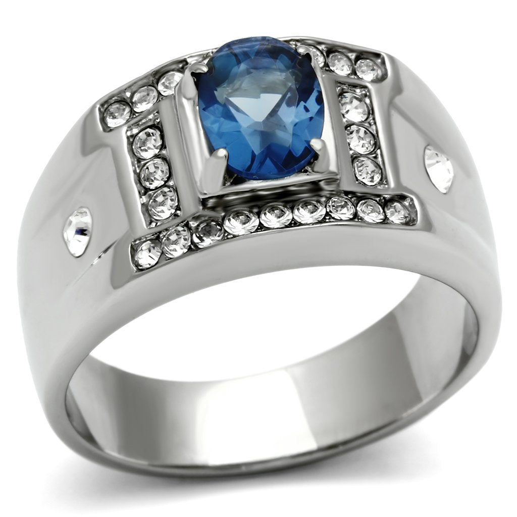 High polished (no plating) Stainless Steel Ring with Synthetic Synthetic Glass in Montana