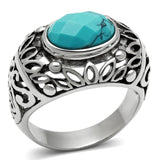 High polished (no plating) Stainless Steel Ring with Synthetic Turquoise in Sea Blue
