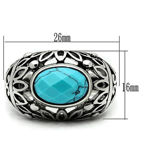 High polished (no plating) Stainless Steel Ring with Synthetic Turquoise in Sea Blue