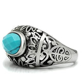 High polished (no plating) Stainless Steel Ring with Synthetic Turquoise in Sea Blue