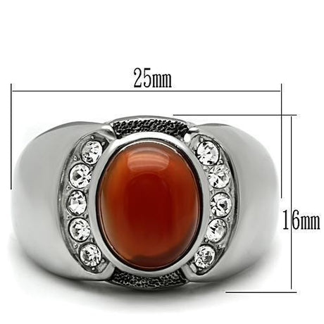 High polished (no plating) Stainless Steel Ring with Semi-Precious Onyx in Siam