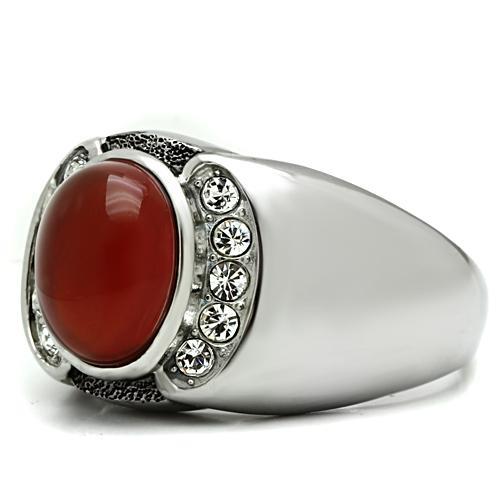 High polished (no plating) Stainless Steel Ring with Semi-Precious Onyx in Siam