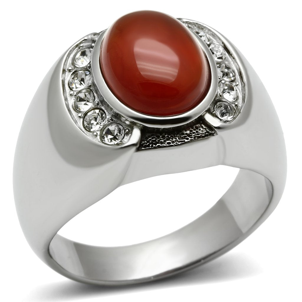 High polished (no plating) Stainless Steel Ring with Semi-Precious Onyx in Siam