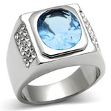 High polished (no plating) Stainless Steel Ring with Synthetic Synthetic Glass in Light Sapphire
