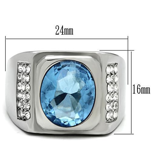 High polished (no plating) Stainless Steel Ring with Synthetic Synthetic Glass in Light Sapphire