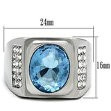 High polished (no plating) Stainless Steel Ring with Synthetic Synthetic Glass in Light Sapphire