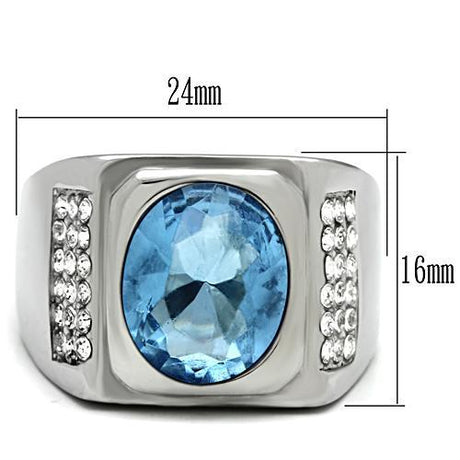 High polished (no plating) Stainless Steel Ring with Synthetic Synthetic Glass in Light Sapphire