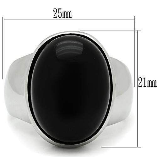 High polished (no plating) Stainless Steel Ring with Semi-Precious Onyx in Jet
