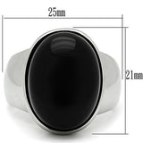 High polished (no plating) Stainless Steel Ring with Semi-Precious Onyx in Jet