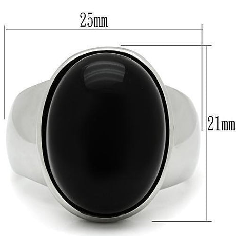 High polished (no plating) Stainless Steel Ring with Semi-Precious Onyx in Jet